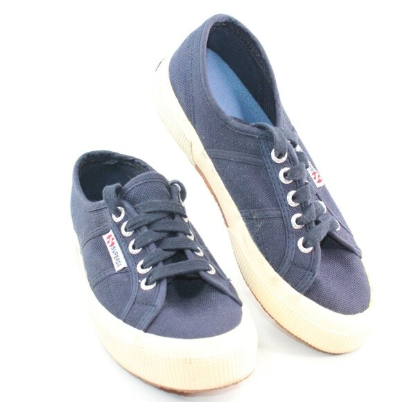 Anthropologie SUPERGA Women's Sz 5 Navy Blue Canvas Sneakers Shoes Lace Up - Picture 2 of 10